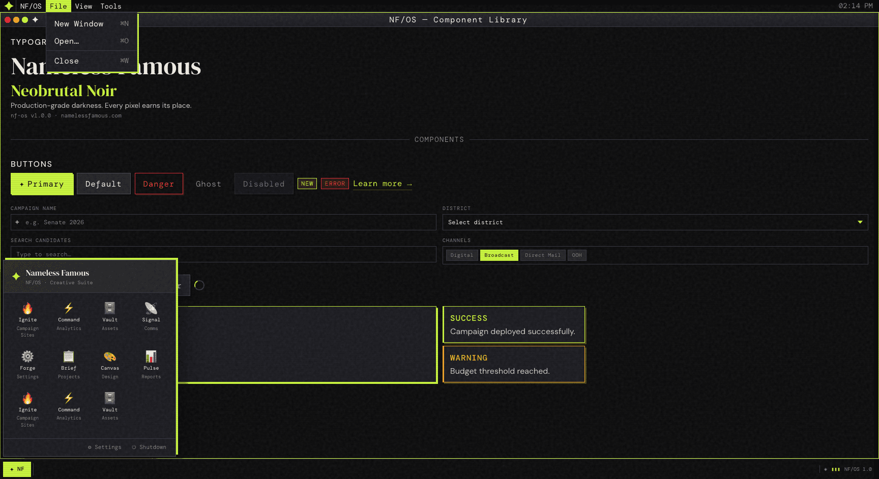 brutnoir-os design system showcase